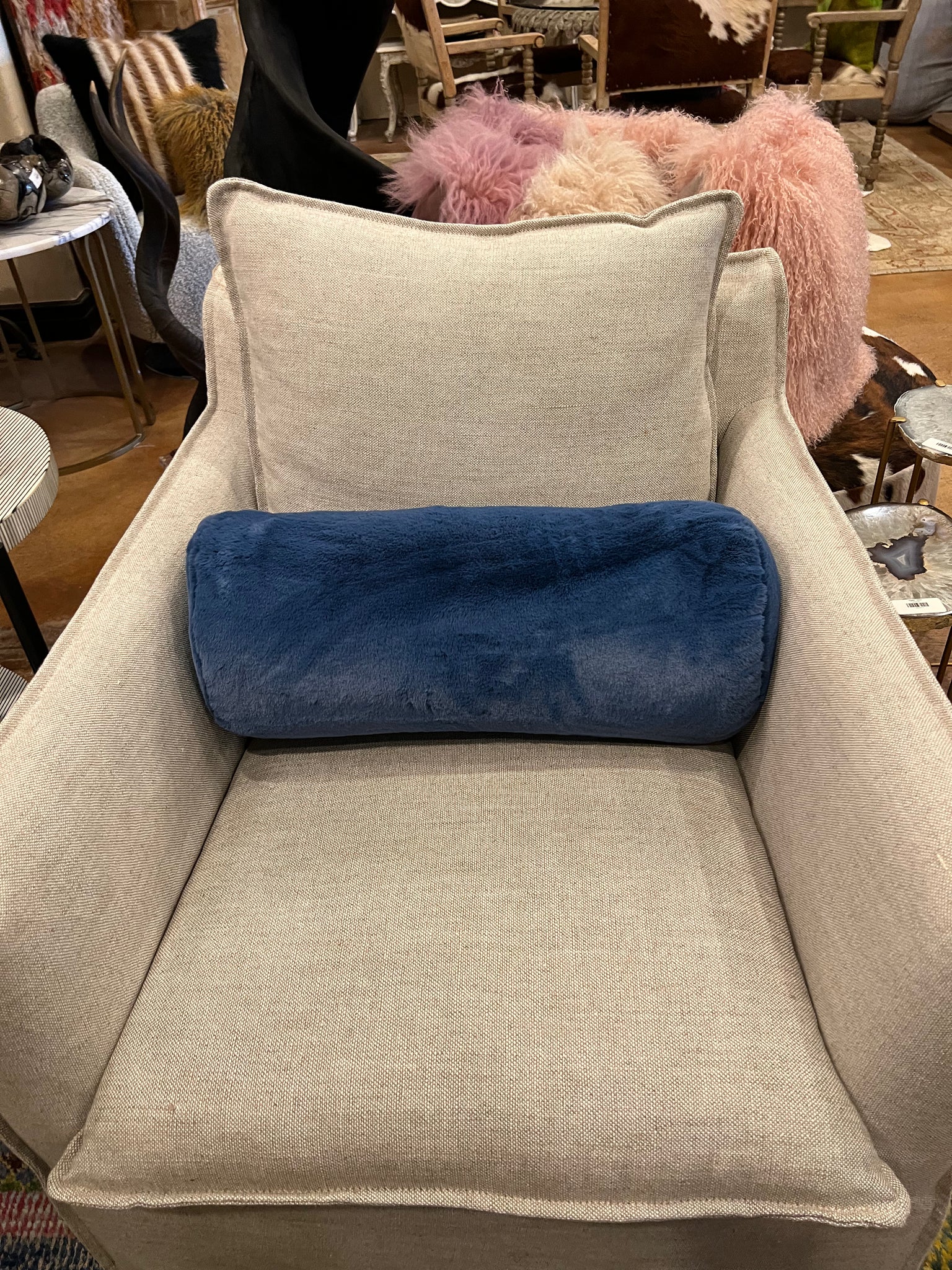 Blue Fuzzy Designer Fabric Bolster