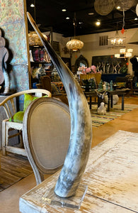 Black and White Cow Horn on Lg Base