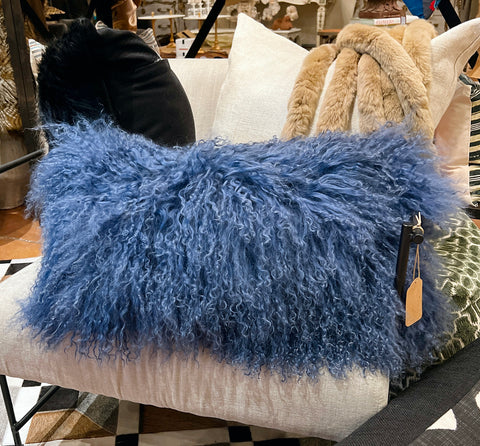 Blue Tibetan Lamb Lumbar Pillow