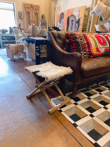 Folding Stool Wht/Blk Leather