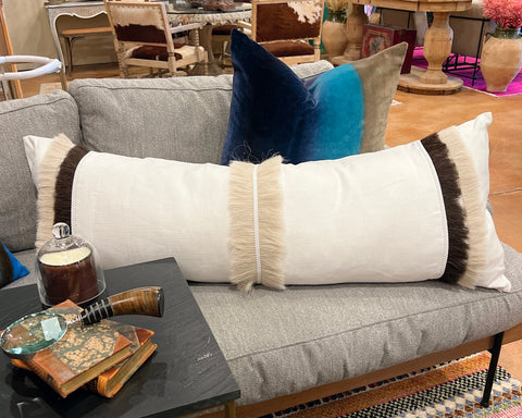 White Linen with Ivory & Black Horse Hair Pillow