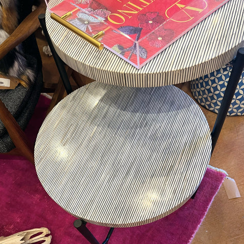 Two-Tier Black & White Bone Inlay Table