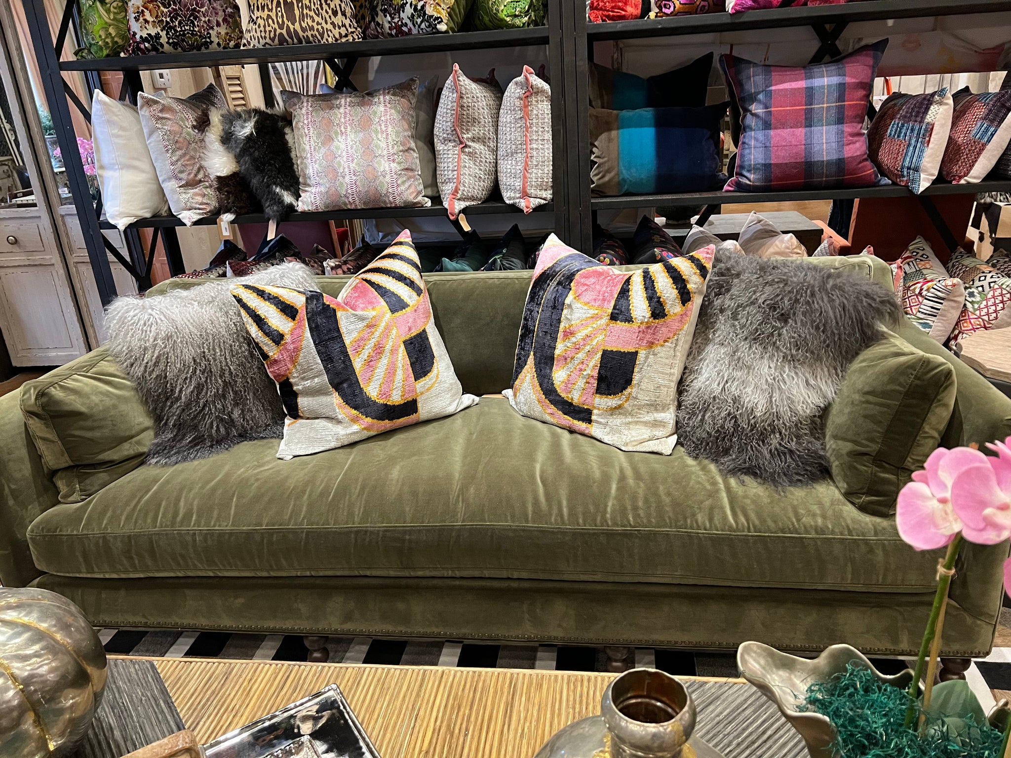 Olive Velvet Sofa