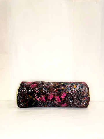 Stunning pink flowers with a jungle-like background and bright green ends for this beautiful bolster.