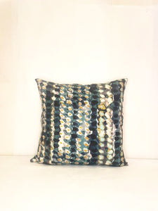 Pop of blues and yellows on this abstract silk pillow. 
