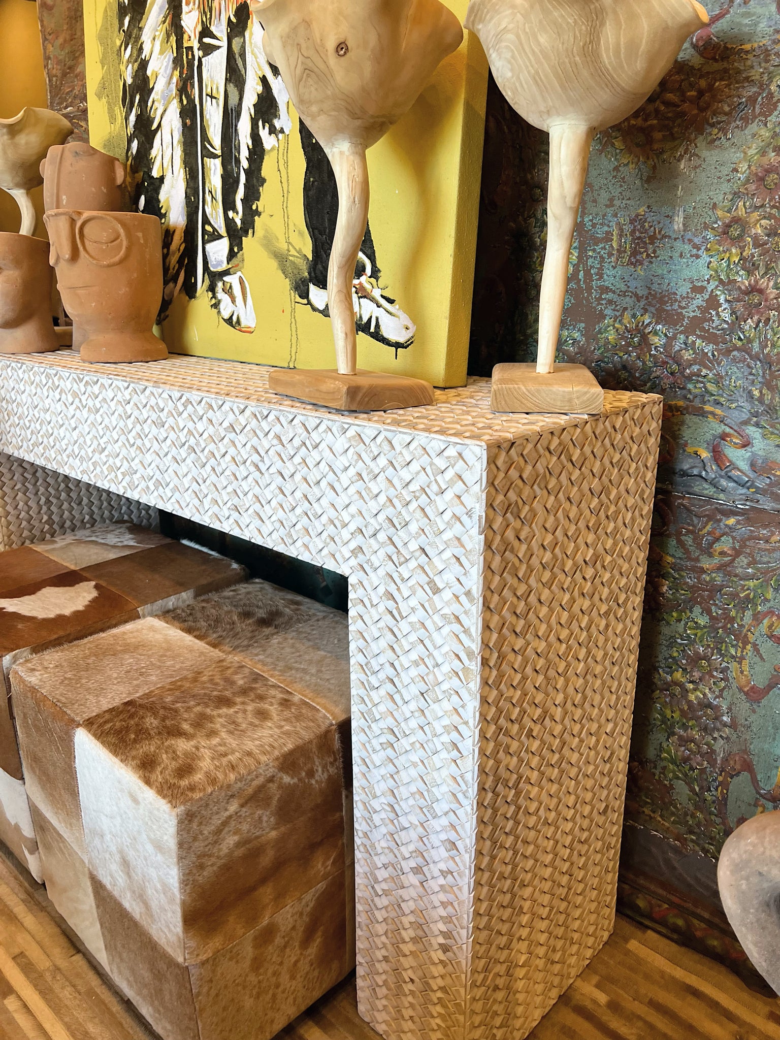 Wood Weave Inlay Console