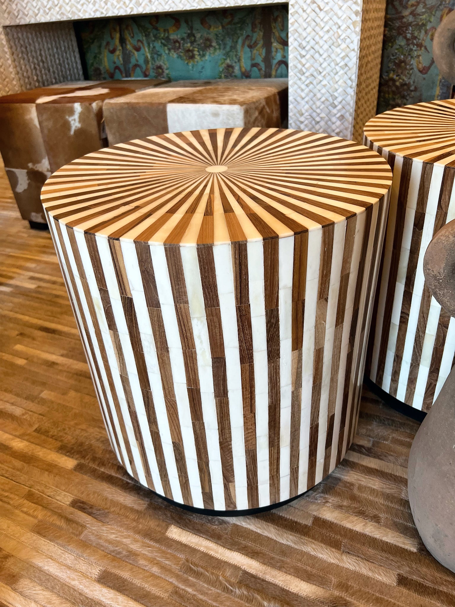 Wood & Bone Striped Side Table