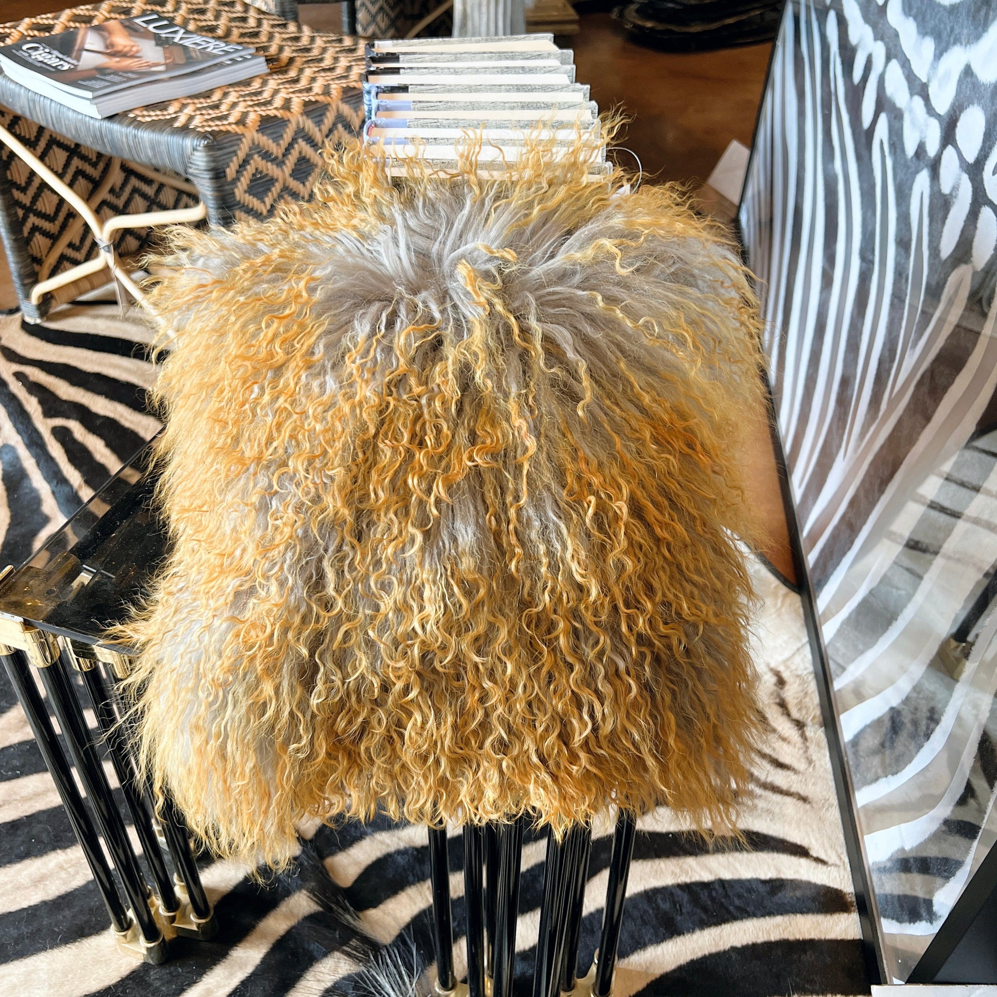 Grey and Yellow Tibetan Sheep Pillow