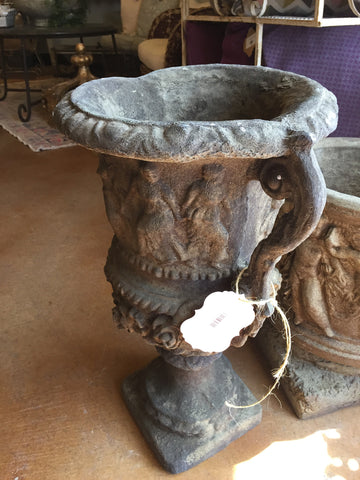 Concrete double handle rose urn