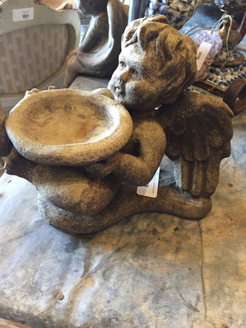 Concrete Leaning Cherub w/Dish